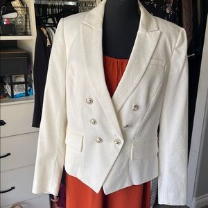 White House Black Market White Cropped Blazer with Textured Fabric